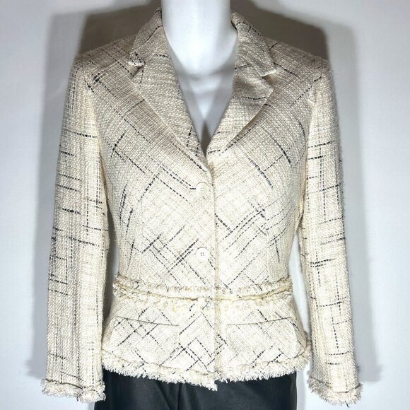 Anne Klein SZ 8 Cream Tweed Blazer Capsule Wardrobe Essential Academia Career - Picture 1 of 9